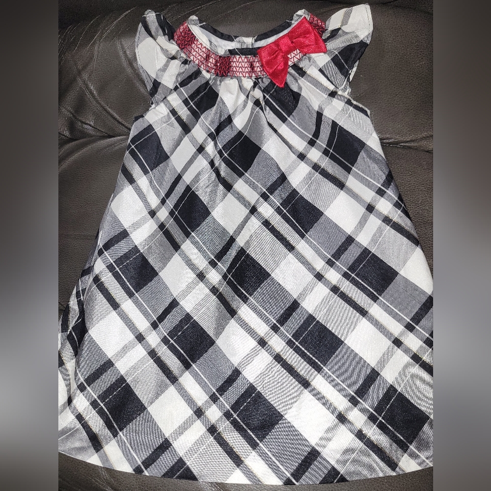 🎀 Gymboree Toddler Girls Holiday Black & White Plaid Float Dress W/ Red Bow